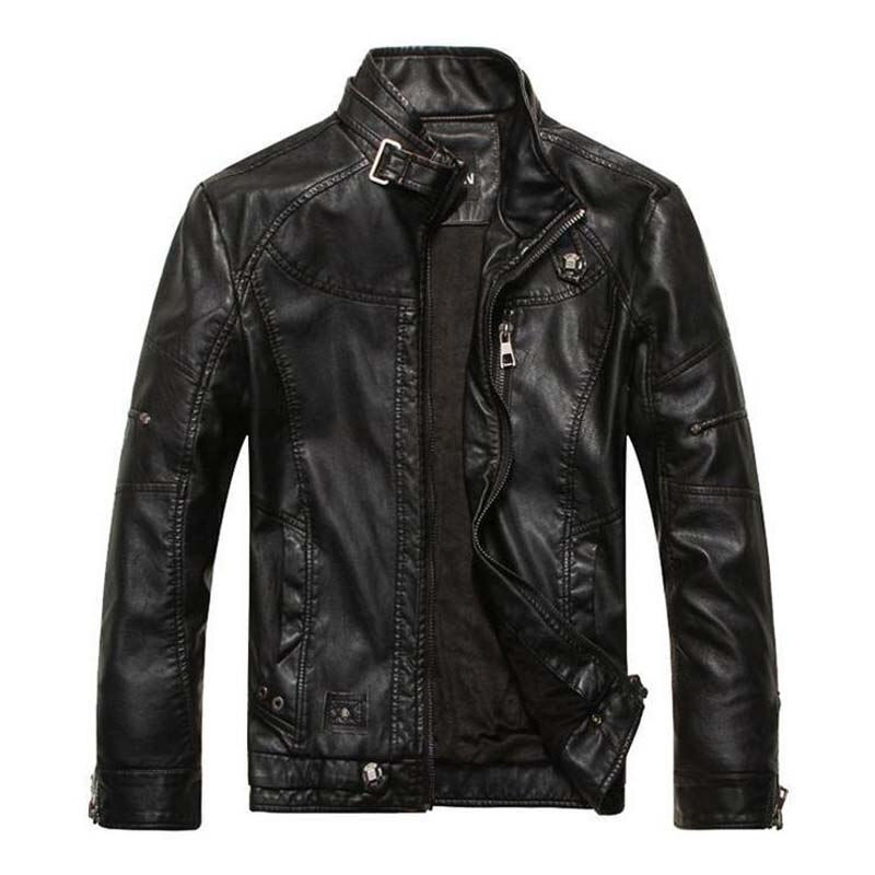 الصورة المصغرة: Men Jacket PU Leather Casual Autumn Winter Soft Short Fleece Jacket
