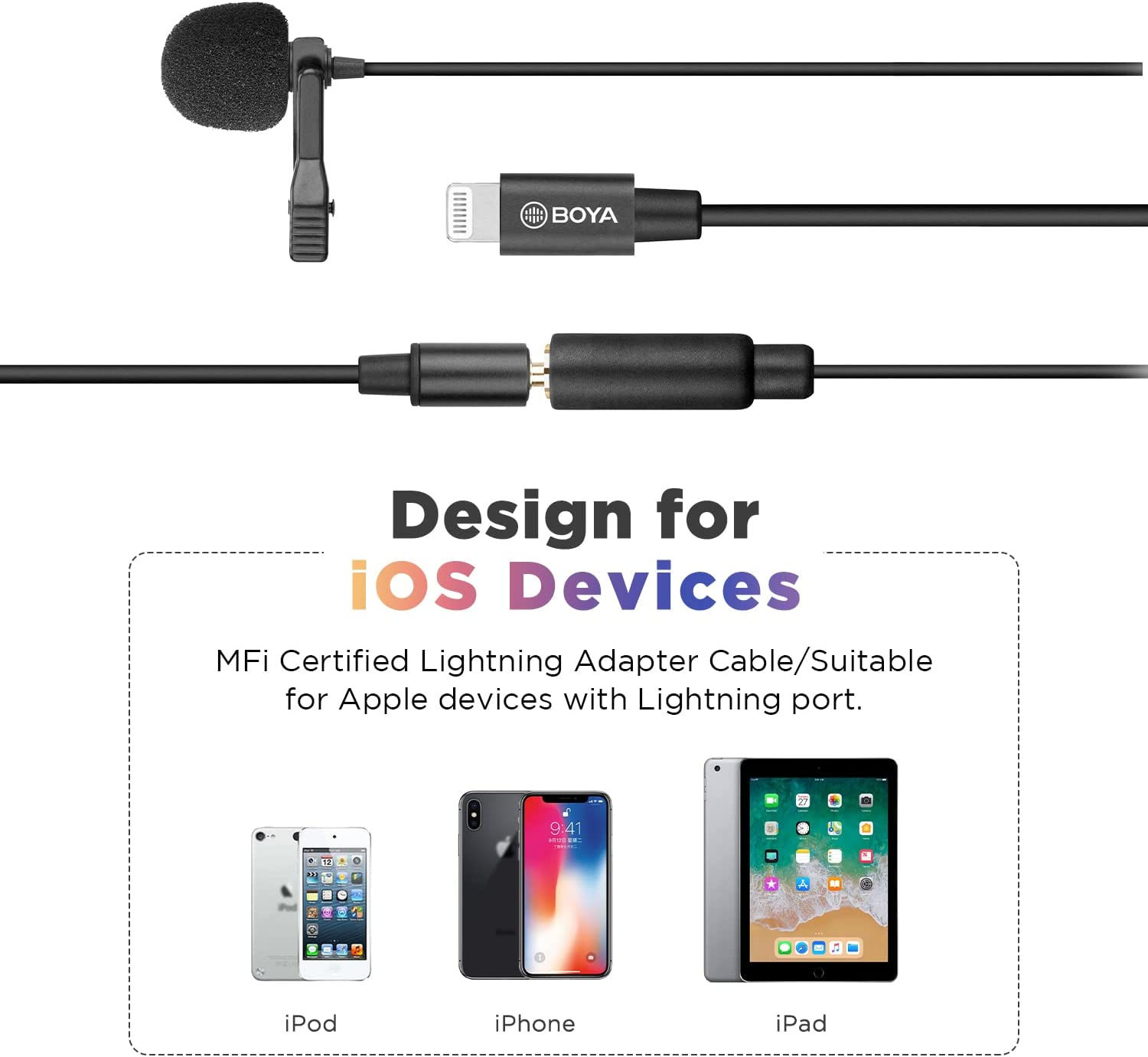BOYA BY-M2/M2D Condenser Lightning Lavalier Lapel Microphone for iOS iPhone iPa