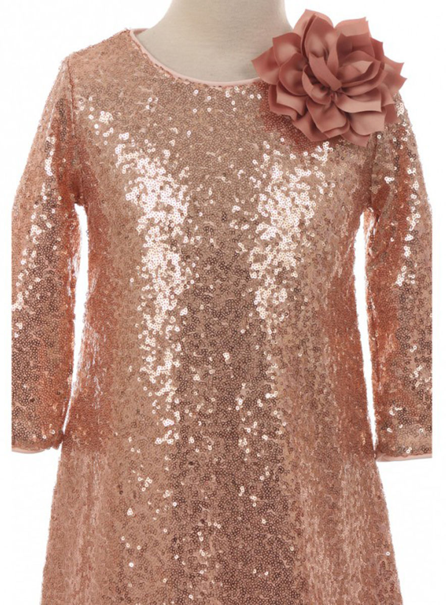 Thumbnail: Big Girl Shiny Sequin Short Sleeve Holiday Christmas Party Flower Girl Dress Re