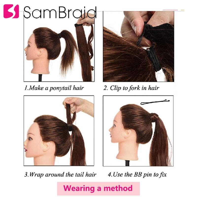 Thumbnail: 20Inch Long Synthetic Drawstring Ponytail Clips In Hair Extensions For Women Wr