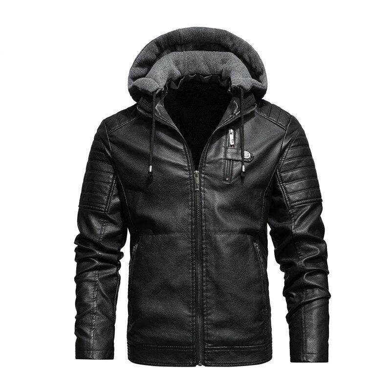 Thumbnail: Eur/US Size Mens Casual Faux Fur Leather Jacket Motorcycle PU Coats Winter Oute