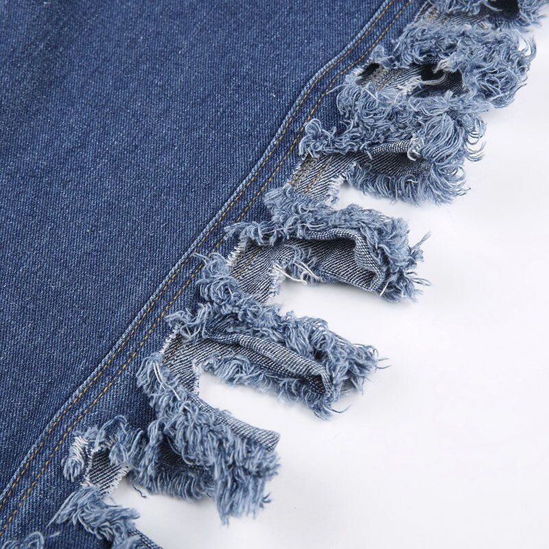 Thumbnail: Echoine Side Hollow Out Hole Straight Jeans Hight Waist Sexy Blue Denim Pants S