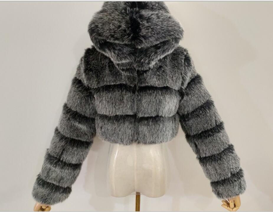 Thumbnail: Winter Fluffy Faux Coats Jackets Women Jackets With Hooded Winter Fur Jacket