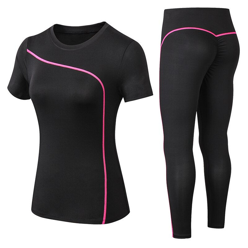 Thumbnail: New Women Gym Sets 2 piece Yoga Set Gym Clothes Tennis Yoga Shirt + Seamless Le