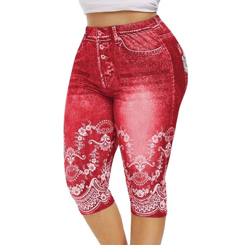 Thumbnail: Printed False Denim Yoga Pant 3\4 Women Jeans Leggings High Waist Breeches Capr