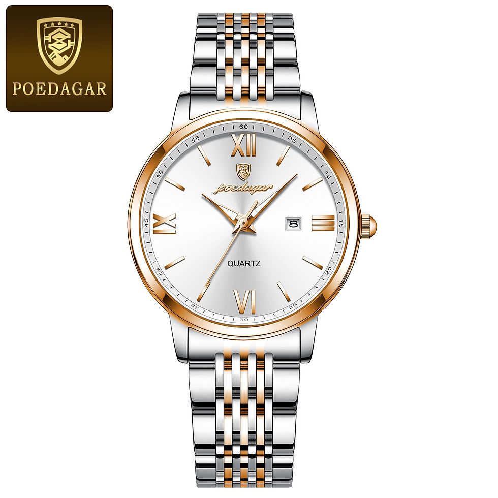 Thumbnail: POEDAGAR Ladies Wristwatch Luxury Waterproof Luminous Date Gold Watch For Women
