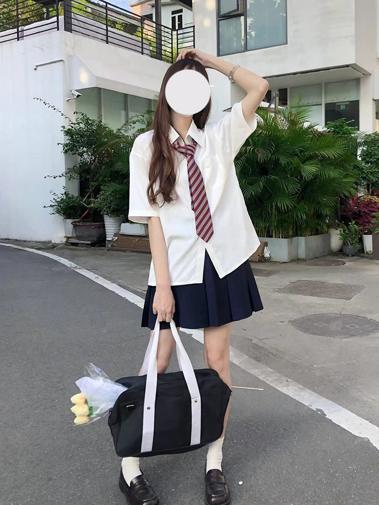 Thumbnail: Original jk shirt uniform women's striped shirt white and blue top women's shor