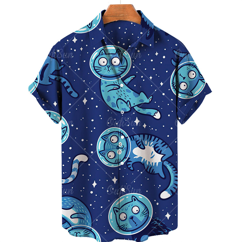 Thumbnail: New Cute Cat Print Shirt Men Hawaiian Shirt Summer Casual Top Large Size Loose 