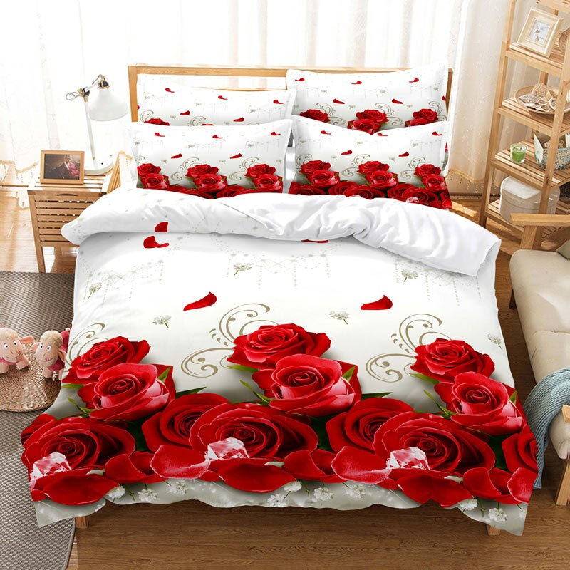 Miniature : Rose Bedding Set Quilt/Duvet Cover Pillow Case 3D HD Double Full King Queen Twi