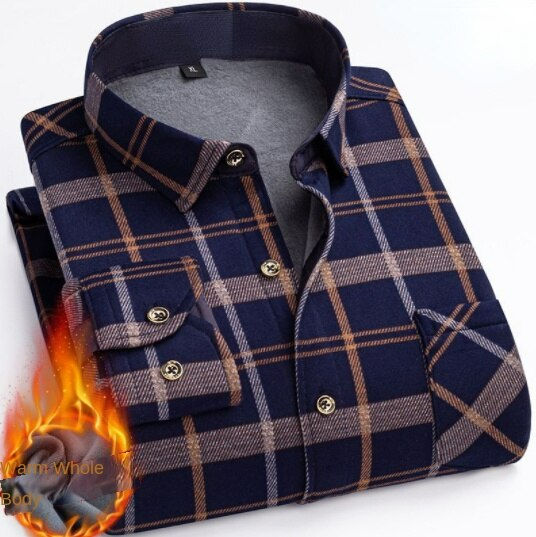 Thumbnail: 2022 Autumn/Winter New Men's Fashion Casual Plaid Long Sleeve Shirt Men's Fleec