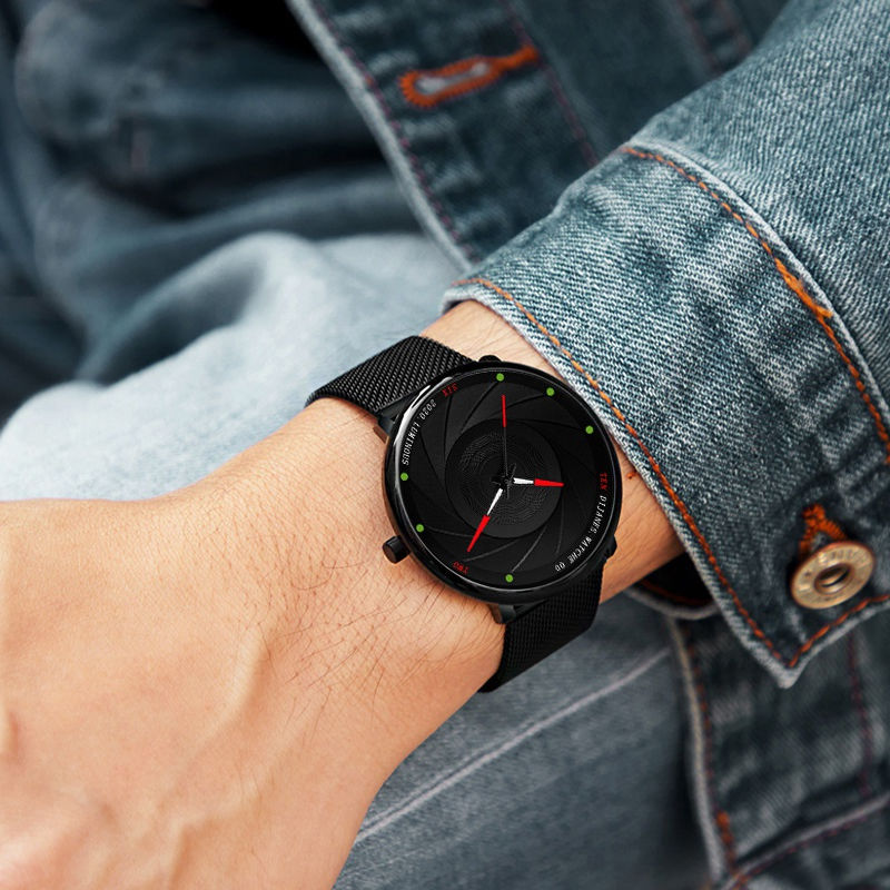 Thumbnail: Fashion Mens Watches Luxury Quartz Watch Men Casual Business Black Mesh Steel L