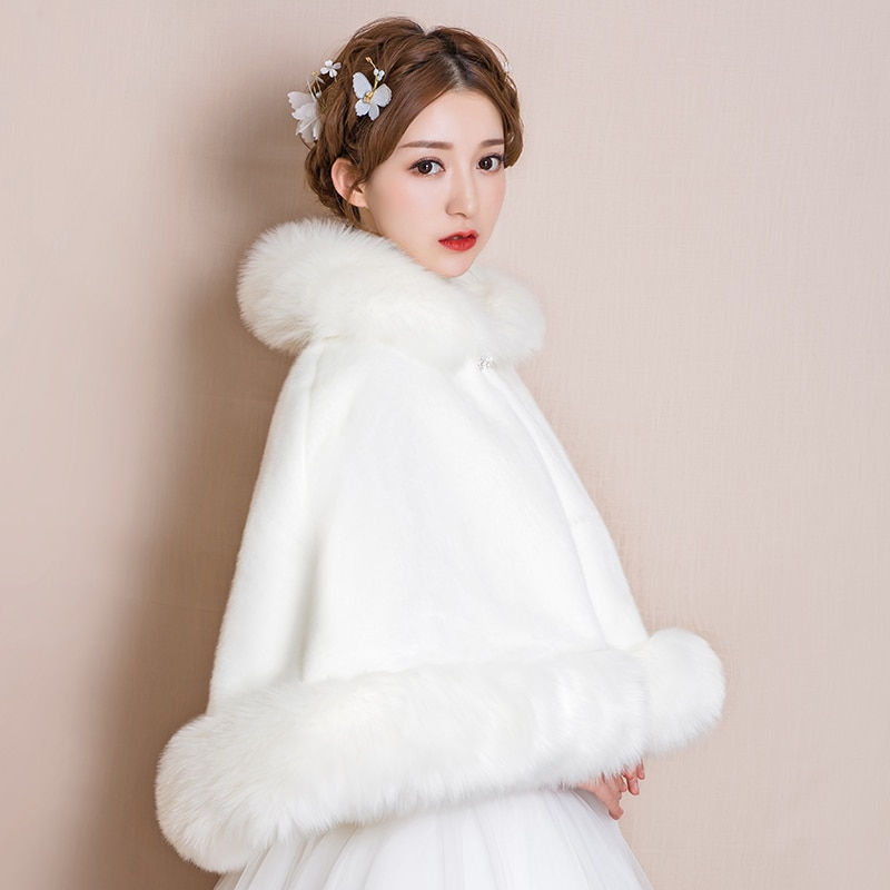 Thumbnail: Wedding Dress Shawl Winter Bride Wedding Ceremony White Bridesmaid Dress Evenin