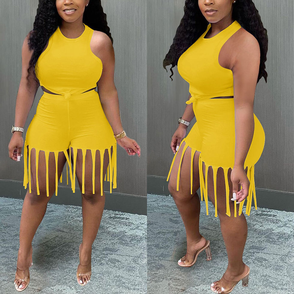 Thumbnail: hirigin Solid 2 Piece Set Sleeve Tank Tops and Tassel Biker Shorts for Women Su
