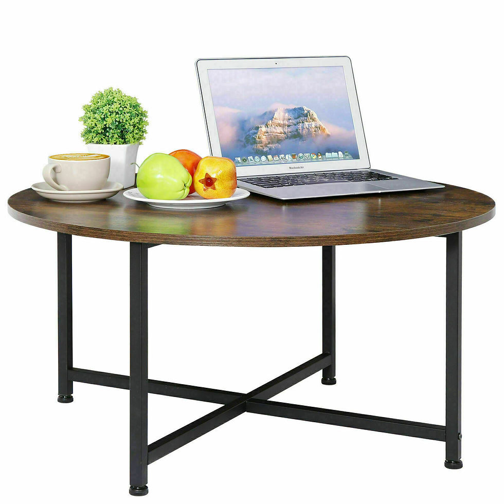 Miniature : ZENSTYLE Round Coffee Table Sofa Tea Table Industrial Style with x-Shaped Metal