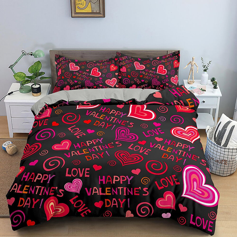 Thumbnail: Heart Pattern King Queen Duvet Cover 3D Love Shape Bedding Set Women Girl Valen