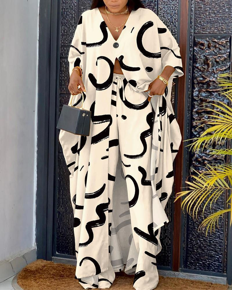 Thumbnail: Summer Women's Suit Fashion Sexy V-Neck Long Split Top Wide Leg Pants Loose Cas