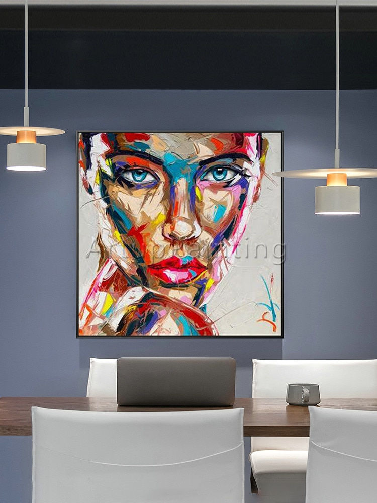 Miniaturbild: Abstract Hand Painted Palette Knife Portrait Woman Face Oil Paintings On Canvas