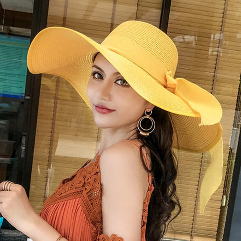 Thumbnail: Women Summer Beach Travel Straw Hat Korean Seaside Big Hat Brim Sunblock Sunsha