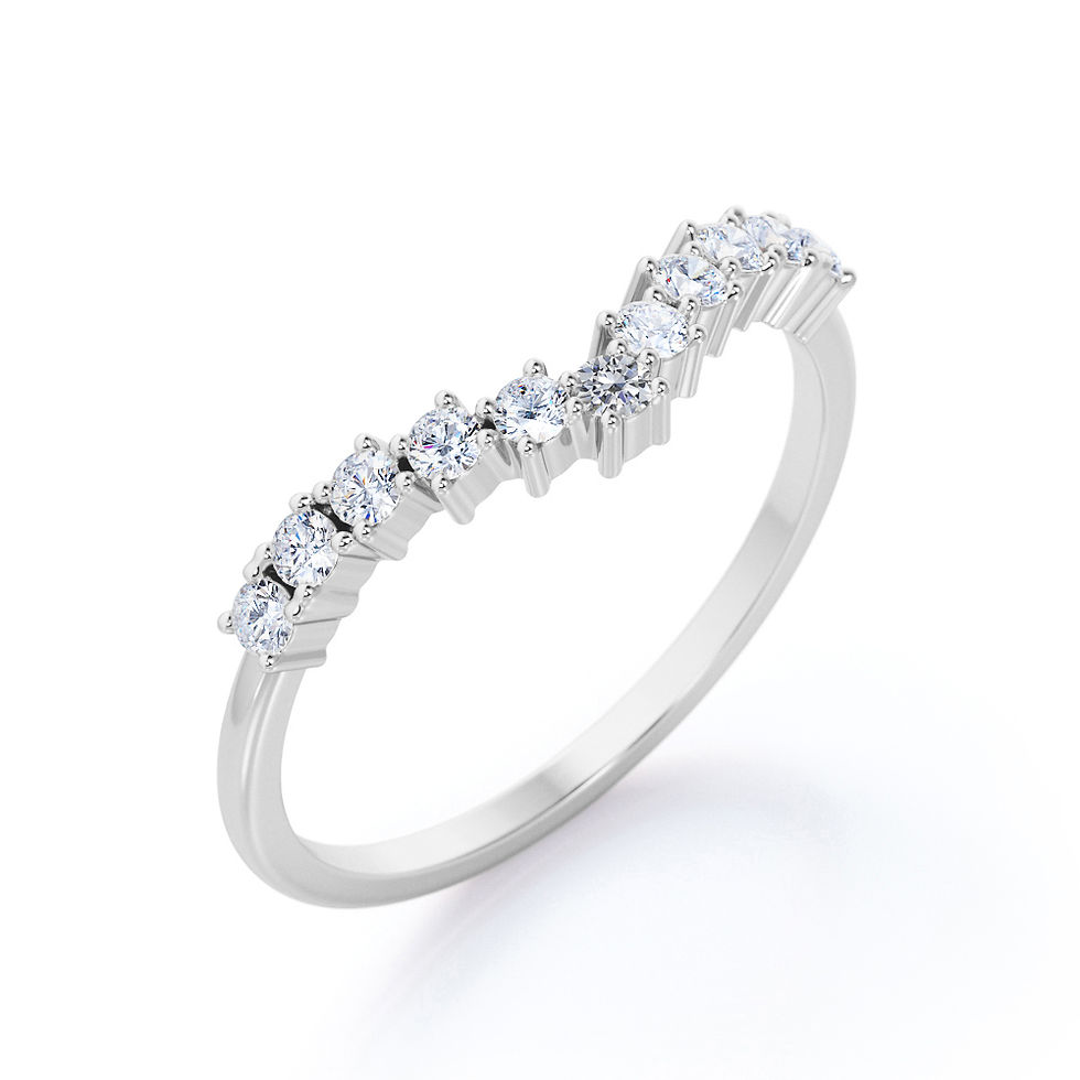 Thumbnail: Curved 0.20 TCW Round Cut Diamond Pave-Prong Wedding Band in 10K White Gold
