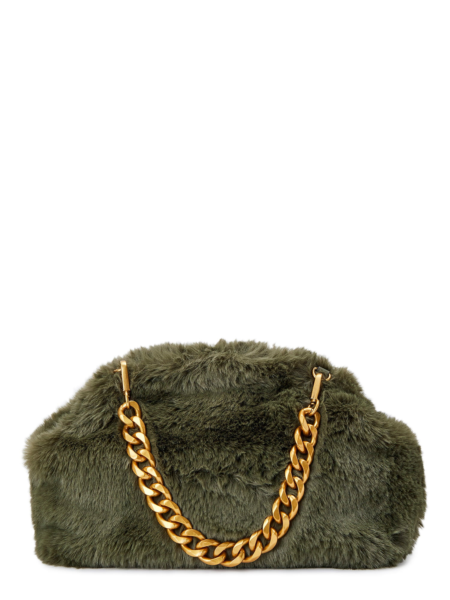 Scoop Women's Faux Fur Clutch with Chain Handle, Green