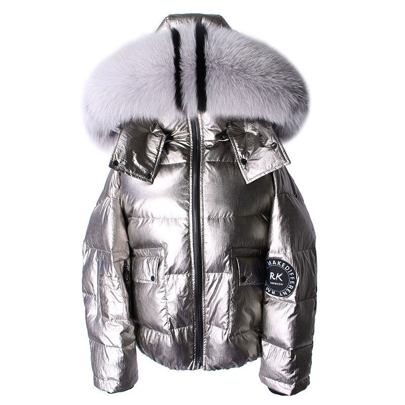 Thumbnail: Maomaokong 2022 Winter New Women Black Short Down Jacket Real Fox Fur Collar Ho