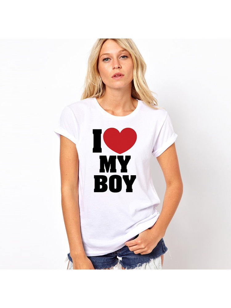 Thumbnail: I Love My Girl I Love My Boy Couple Short Sleeves T Shirt Summer Top Chic Coupl