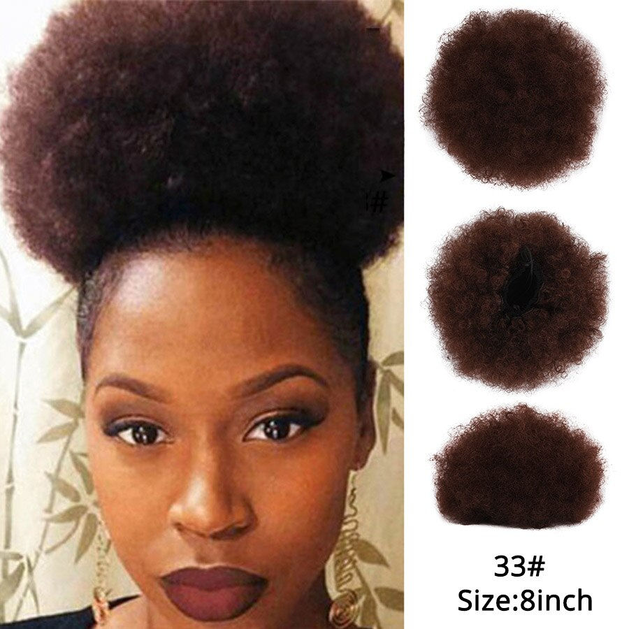 Thumbnail: Leeons New Synthetic Short Afro Puff Hair Bun Afro Puff Drawstring Ponytail Blo