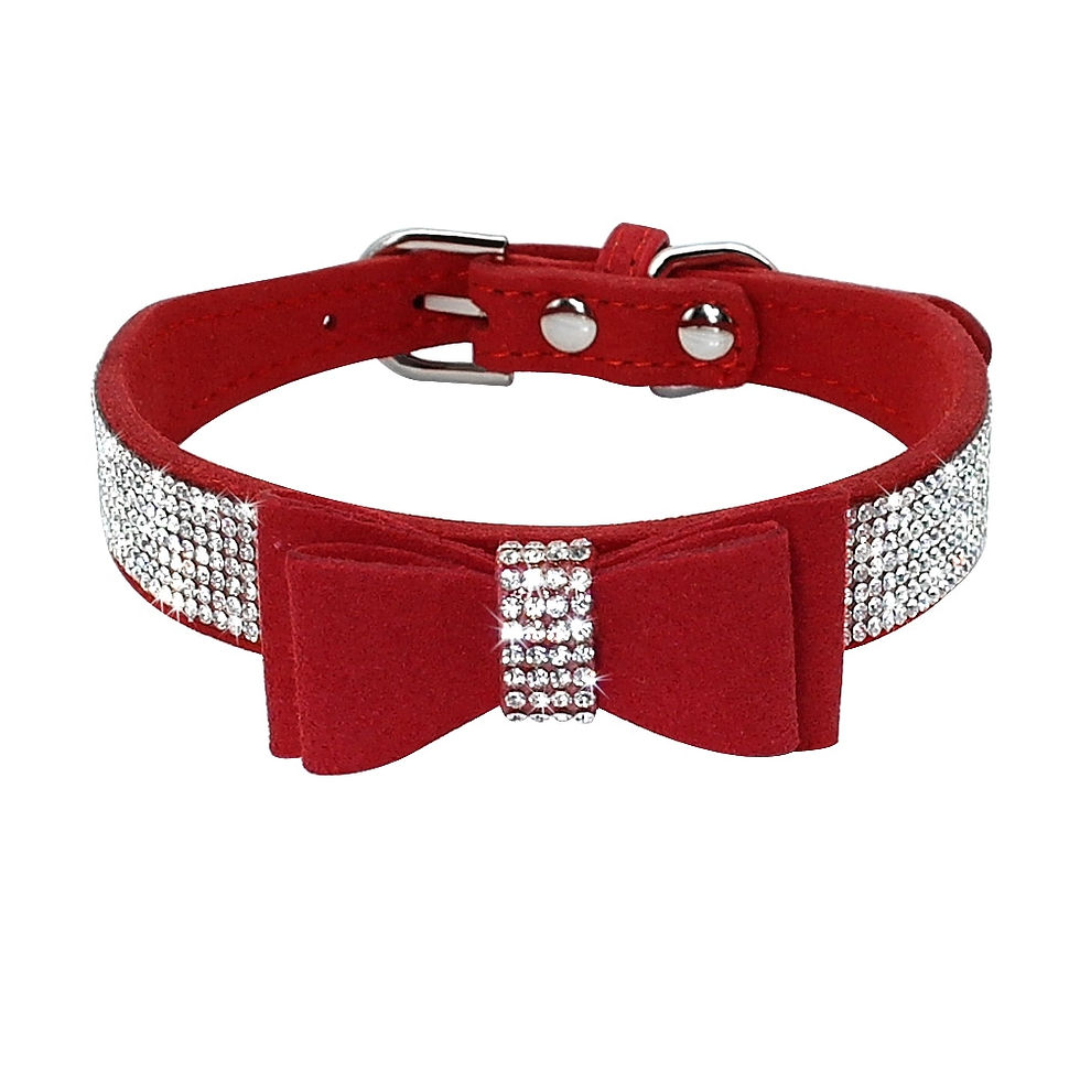 Thumbnail: Bling Rhinestone Puppy Cat Adjustable Leather Collar for Small Medium Dogs