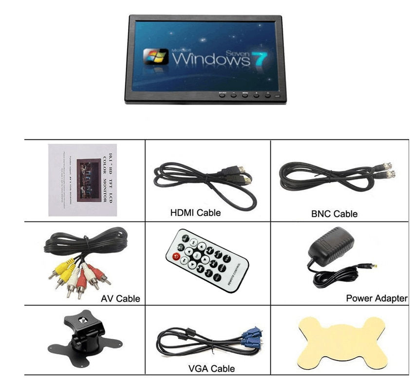 Thumbnail: Podofo 10.1" LCD HD Monitor Mini TV & Computer Display Color Screen 2 Channel V