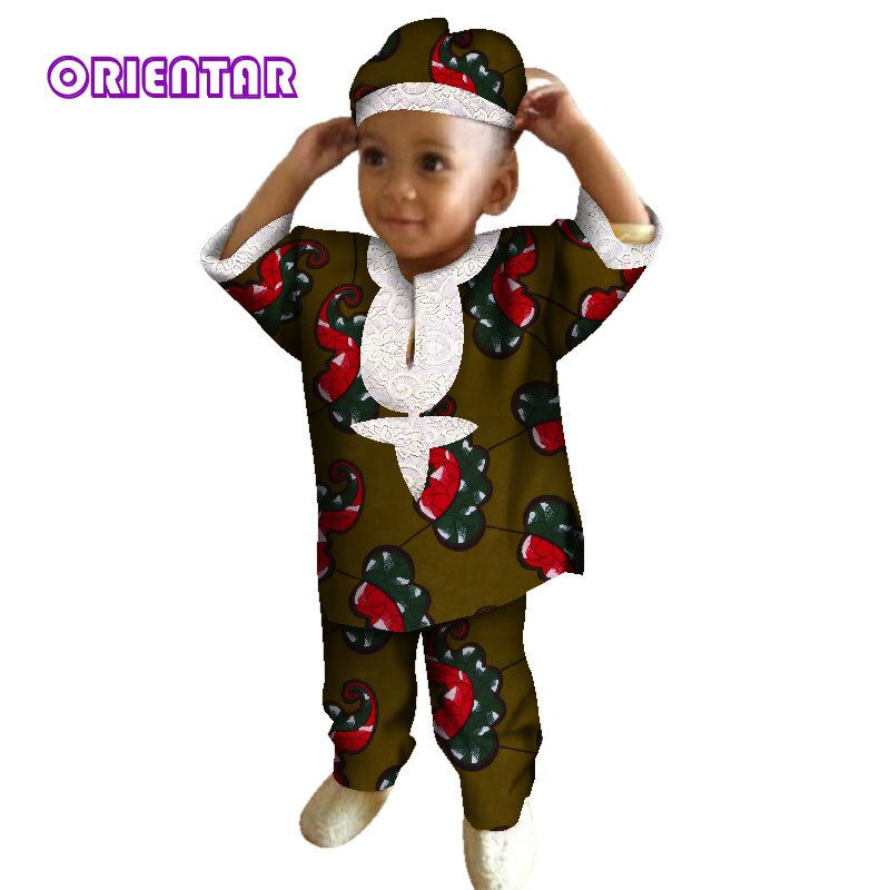 Thumbnail: African Clothes for Kids Short Sleeve Shirt Tops and Pants and Hats African Wax