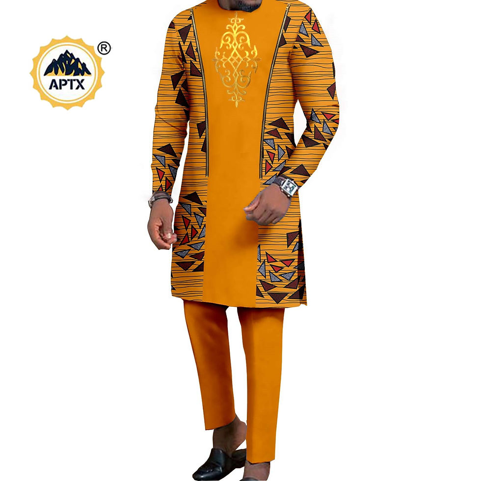 Thumbnail: Dasiki African Women Mermaid Dresses Match Men Outfits Pant Sets Bazin Riche Af