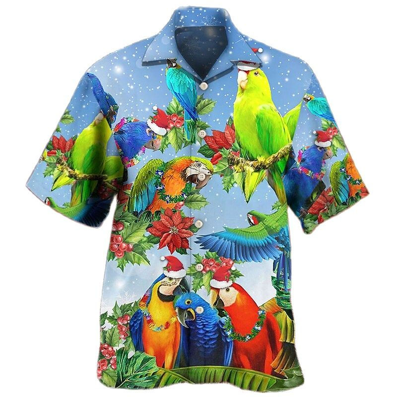 Thumbnail: Shirt For Men Beach Summer Outdoor Vintage Animal Print Lapel Short Sleeve Hawa