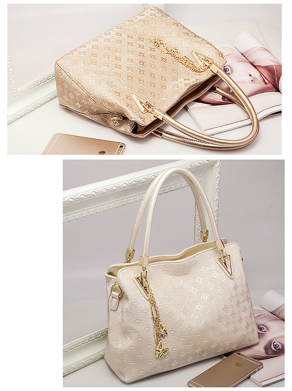 Thumbnail: Handbag for Women, GMYLE Embossed PU Leather Shoulder Crossbody Tote Bucket Bag
