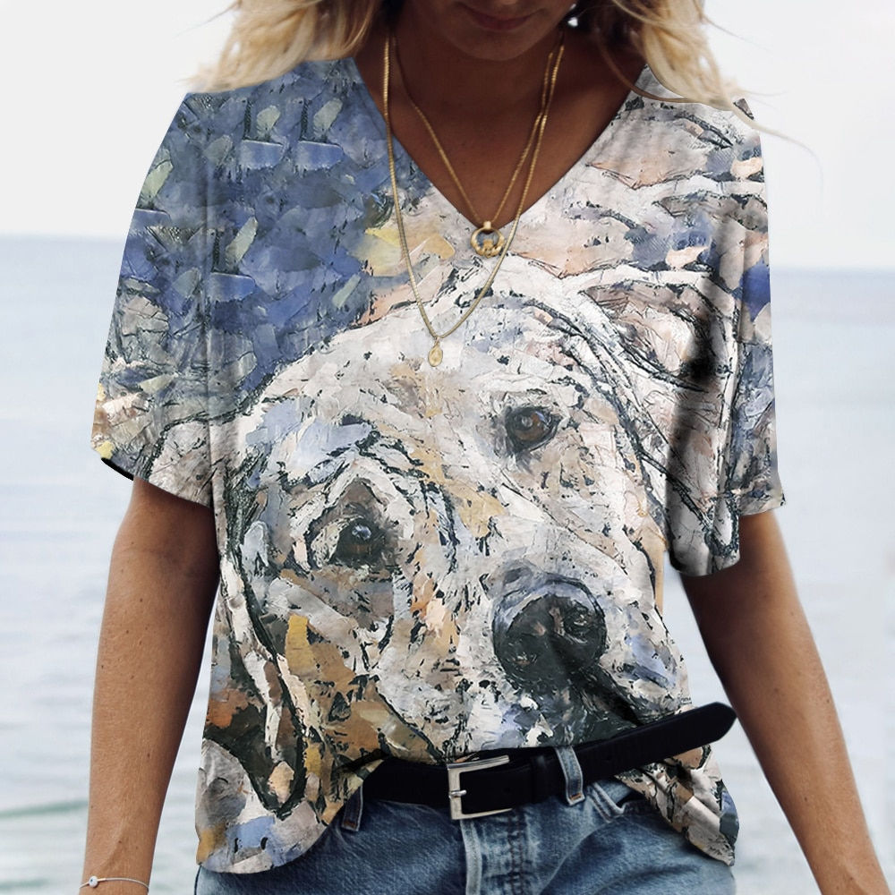 Fashion Women's T Shirts 3d Abstract Graphics Dog Print T Shirt Funny Clothes V