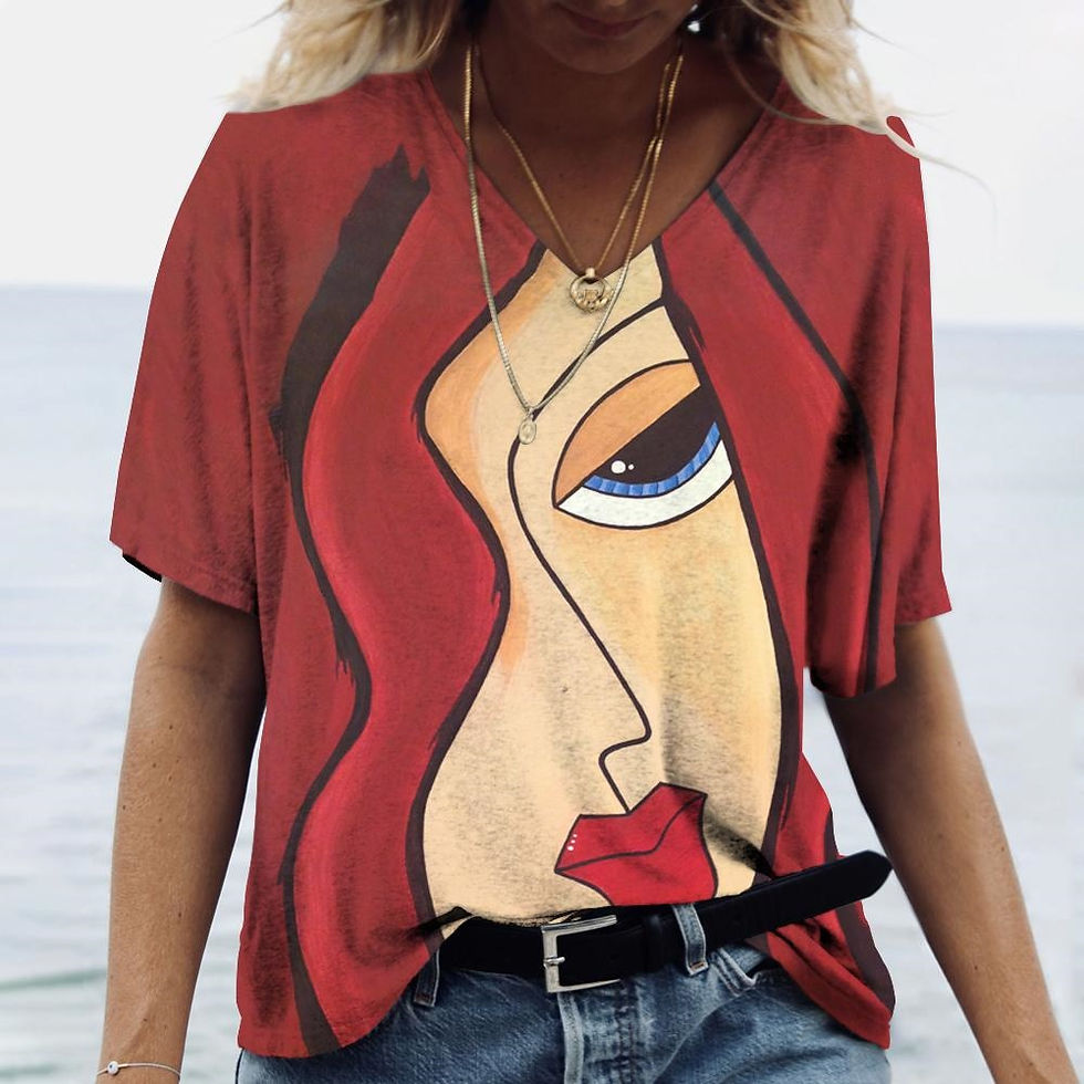 Thumbnail: Women's T-shirt Abstract Art Face Print Girls Clothing 3D Oversized Classic Sho