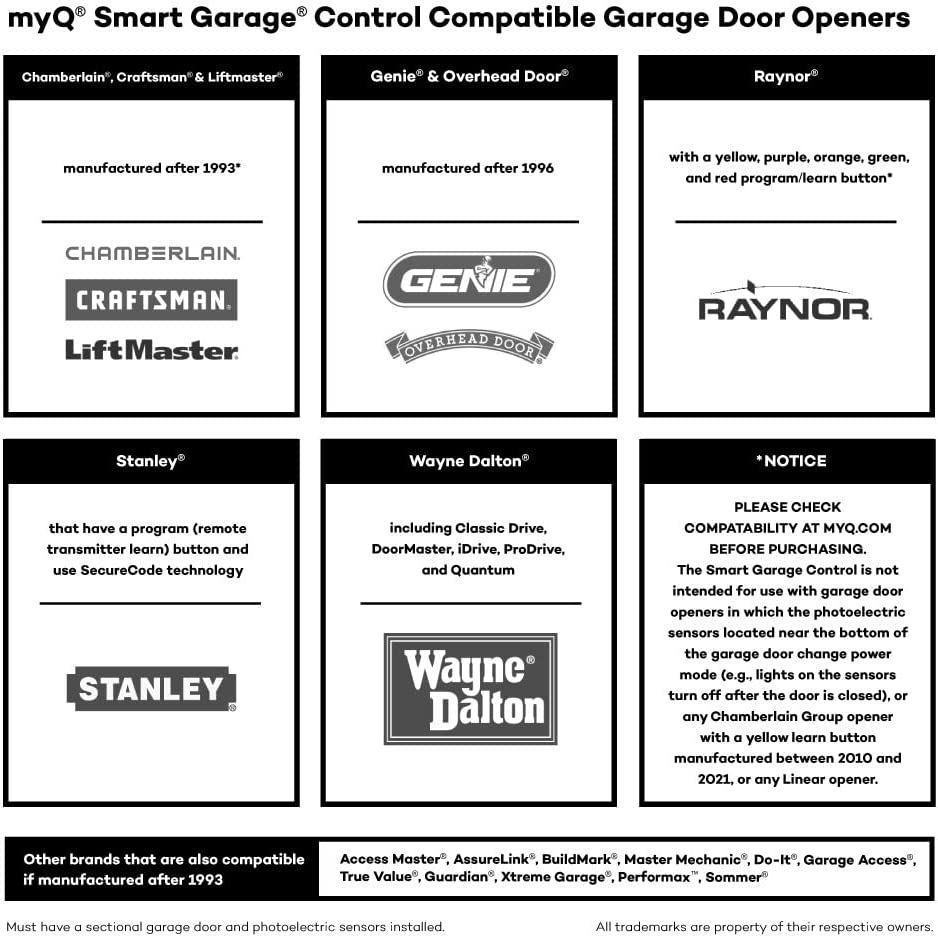 الصورة المصغرة: myQ Chamberlain Smart Garage Control - Wireless Garage Hub and Sensor with Wifi