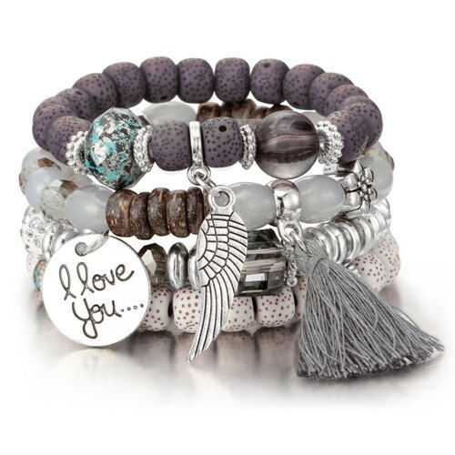 Thumbnail: Boho Multi Layer Beads Bracelets For Men Women New Fashion Wristband Tassel Cry