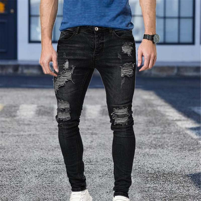 Миниатюра: White Embroidery Jeans Men Cotton Stretchy Ripped Skinny Jeans High Quality Hip