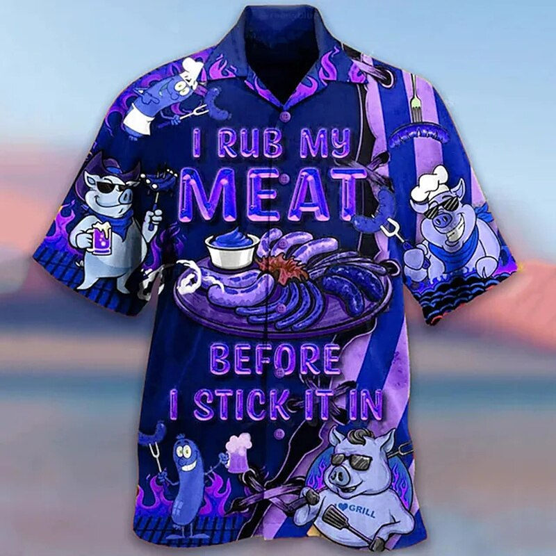 Thumbnail: New Men's Shirt Hawaiian Meat Print Male Clothing Fashion Short Sleeve Men's Sh