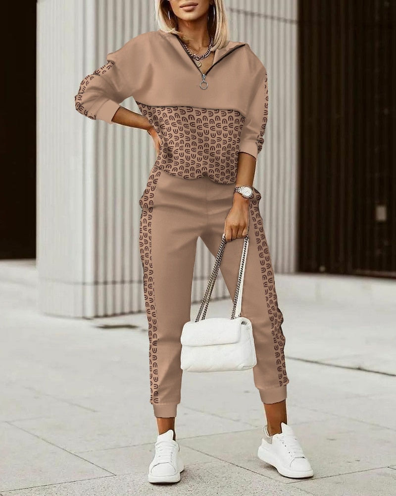 Thumbnail: Women Tracksuit 2 Piece Set Long Sleeve Two Piece Set Sweatshirt Fashion Lattic