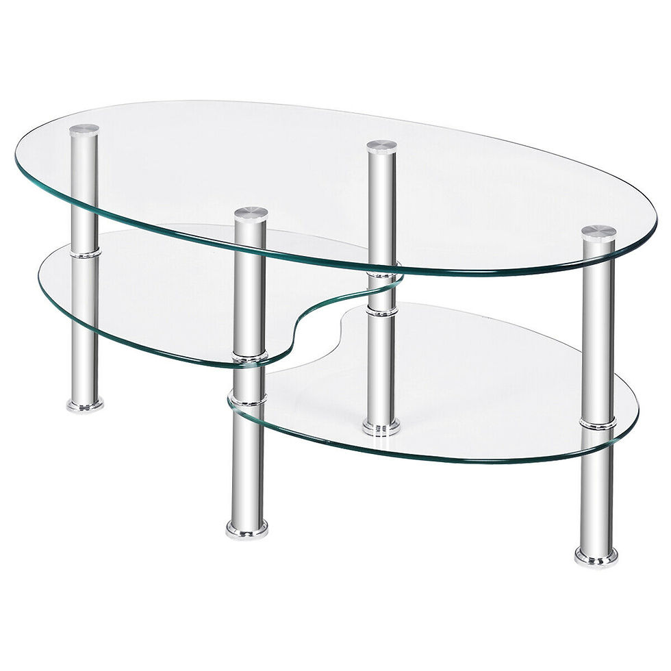Миниатюра: Costway Tempered Glass Oval Side Coffee Table Shelf Chrome Base Living Room Cle