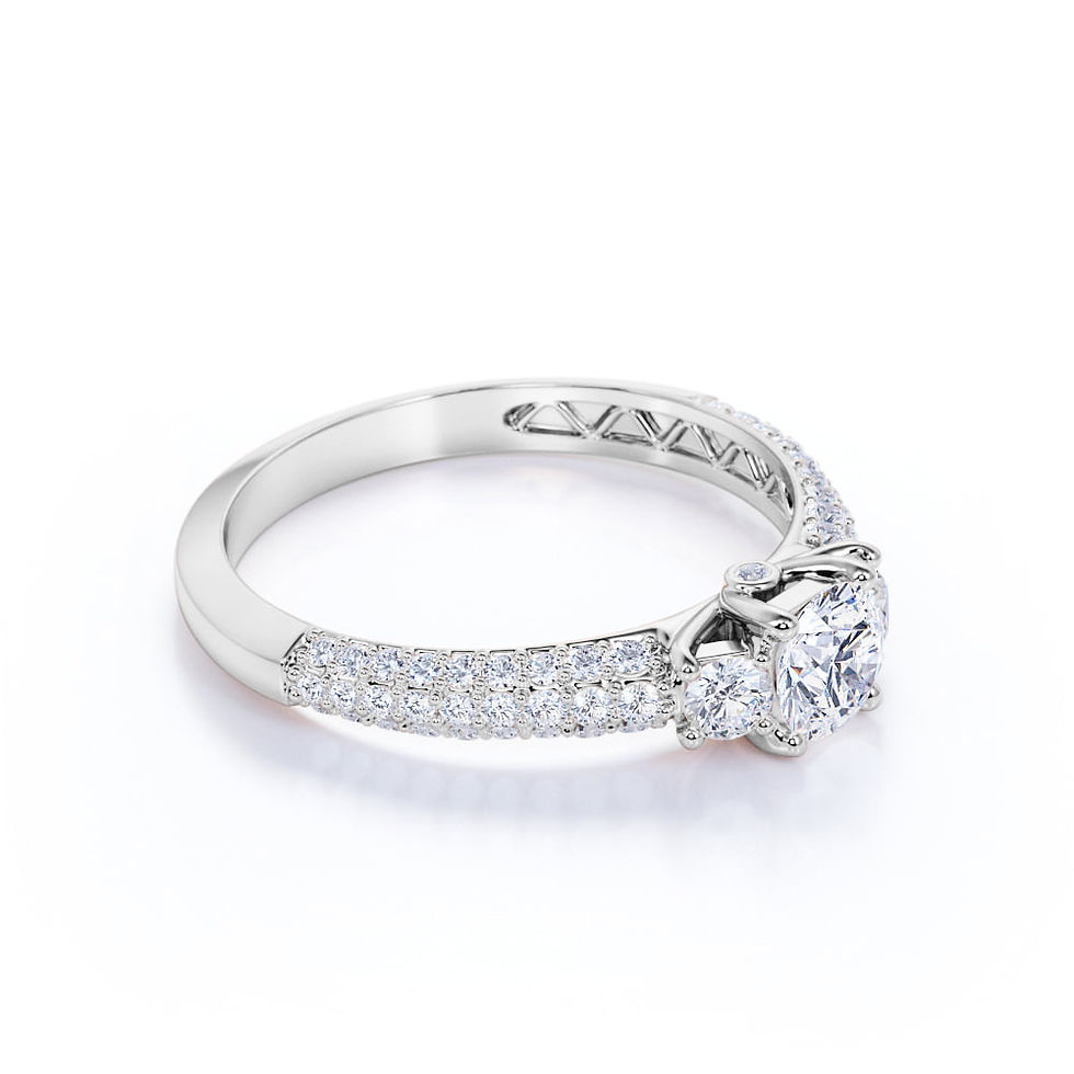 Thumbnail: 1.25 Carat Round Cut Moissanite Engagement Ring - Bridal Set - 3 Stone Ring - T