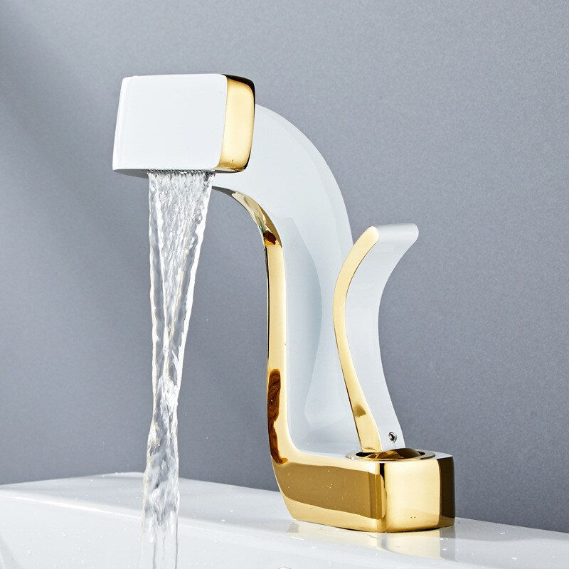 Thumbnail: Tuqiu Bathroom Faucet Brass Gold White Bathroom Basin Faucet Cold And Hot Water