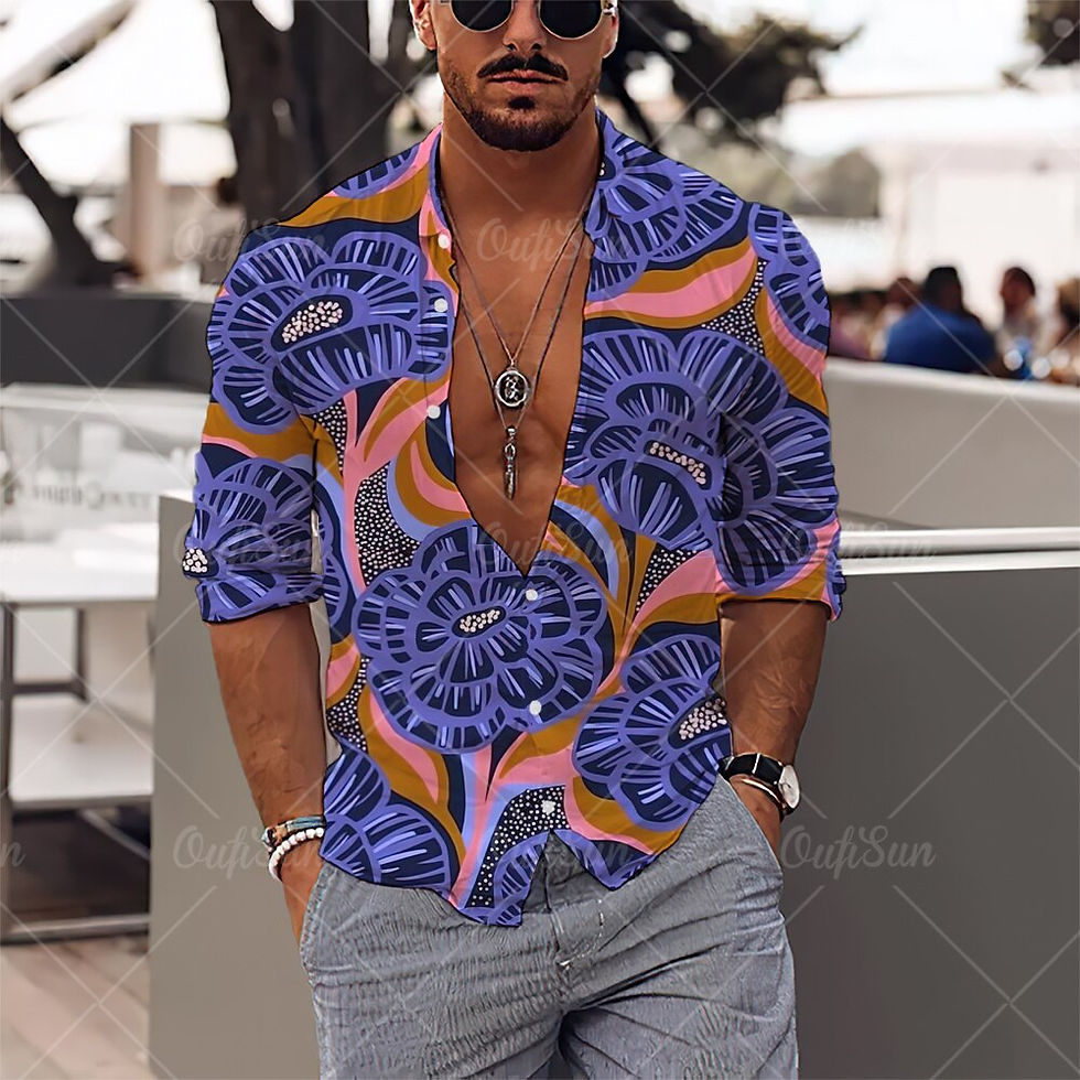 Thumbnail: 3d Coconut Tree Print New Male Clothes Loose Tops Shirt Men Men's Long Sleeve S