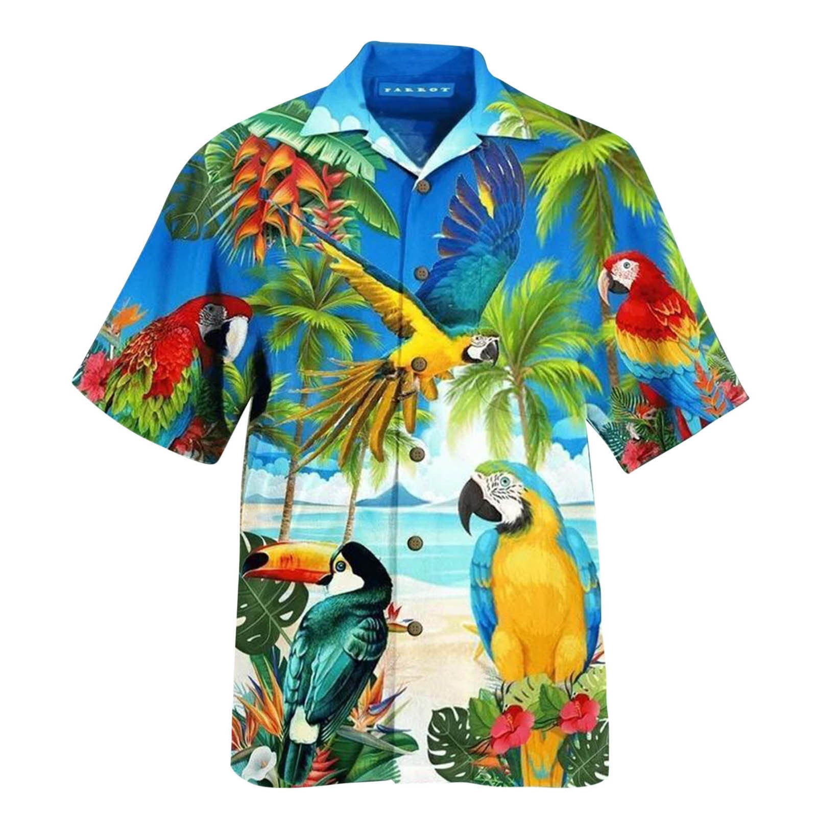 Men Beach Summer Outdoor Vintage Hawaiian Shirts Parrot Print Shirt For Men Sum