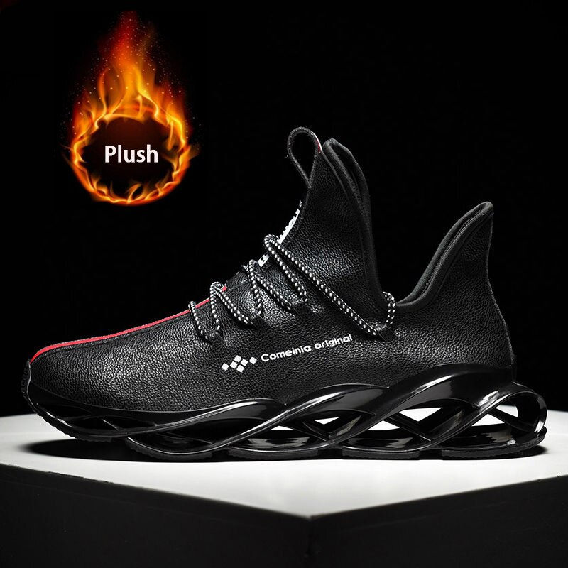 Thumbnail: Men's Running Shoes Waterproof Leather Sneakers Unique Blade Sole High-quality 