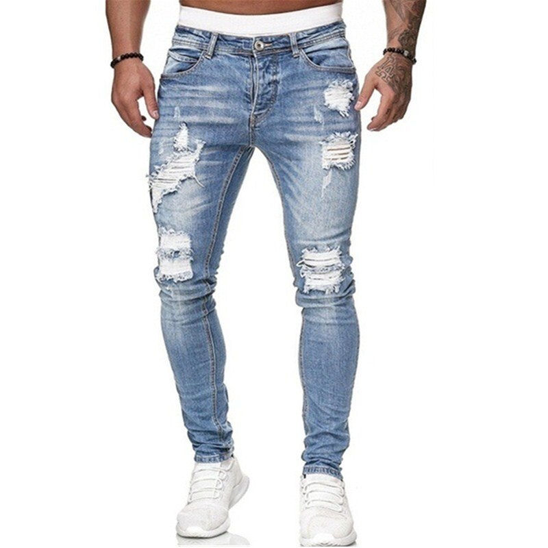 Thumbnail: Slim Fit Ripped Men's Jeans Fashion Paint Painting Hip Hop Male Denim Trousers 