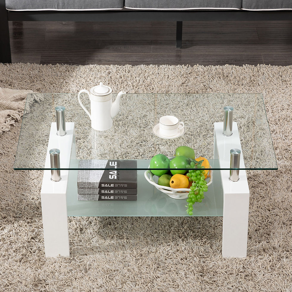 Miniaturbild: COSVALVE Glass Rectangle Coffee Table with White Lower Shelf for Living Room Fu