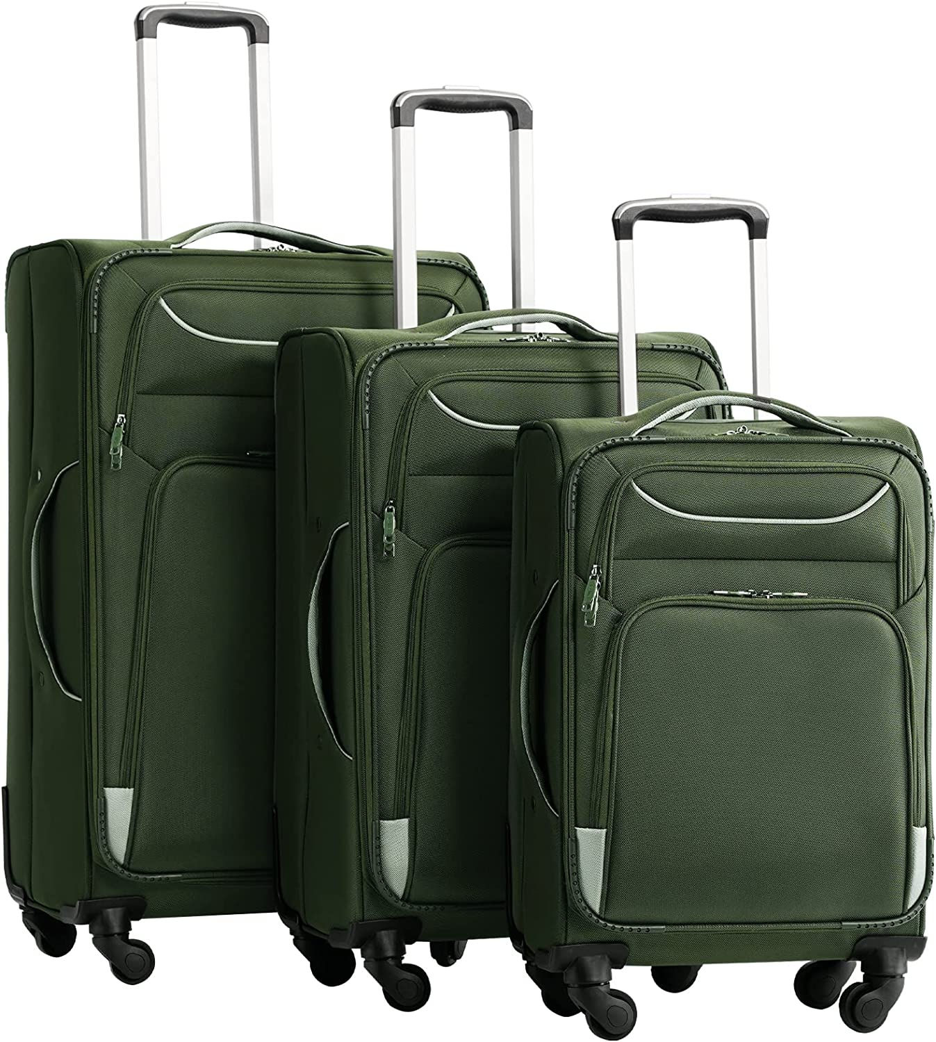 Coolife Luggage 3 Piece Set Suitcase Spinner Softshell lightweight (blue+sliver)