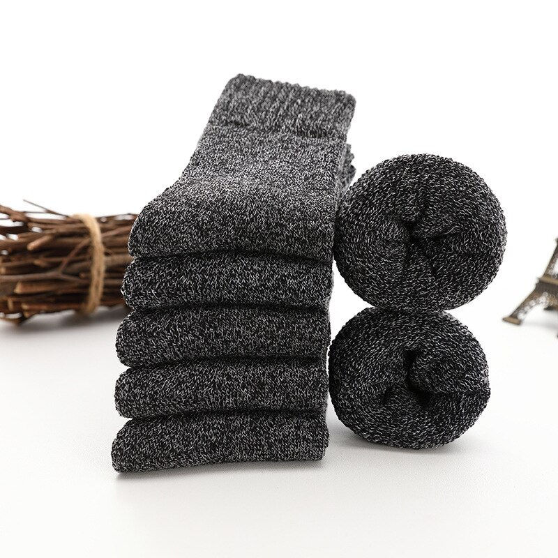 Thumbnail: 5 Pairs Winter Men Thick Warm Wool Socks Plaid Harajuku Retro Large Size Snow L